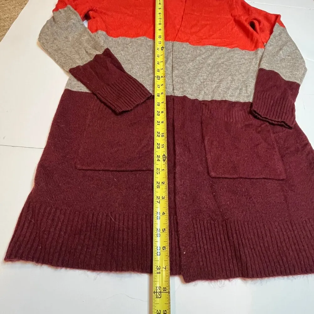 A New Day Women's Color Block Cardigan Open Front Orange/grey/burgundy SZ S - Image 4