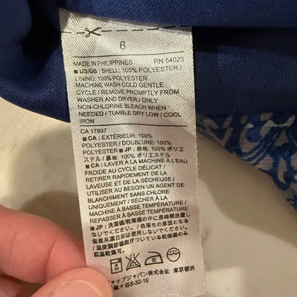 Banana Republic Damask Sleeveless Halter Neck ALine Midi Dress Women's 6 Blue - Image 9