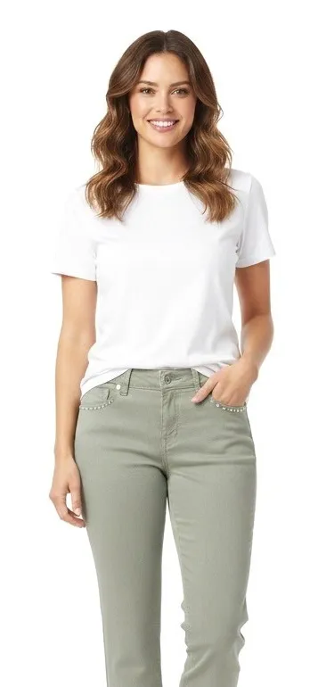 Royalty for Me WannaBettaButt Capri Pants Womens 14 Beige Comfort Cropped New Green - Image 1