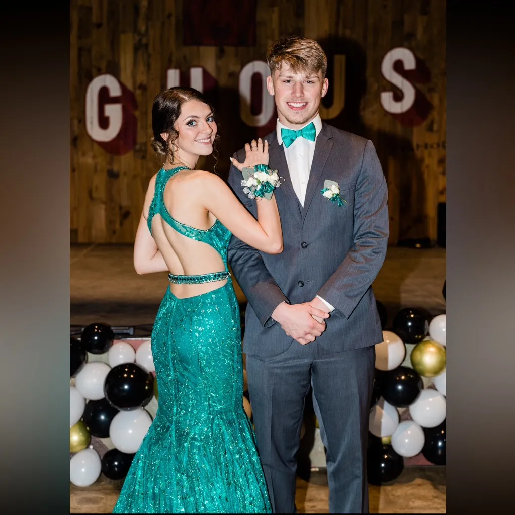 Ellie Wilde Teal Sequin Prom Dress - Image 2