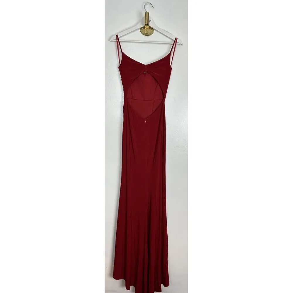 LA FEMME Ruched Jersey Trumpet Gown in Deep Red Size US 0 - Image 6