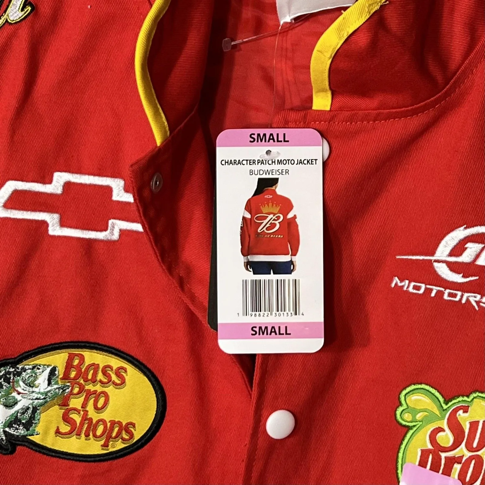 NASCAR Budweiser Jacket Womens Small Red Character Patch Moto Varsity Racing - Image 9