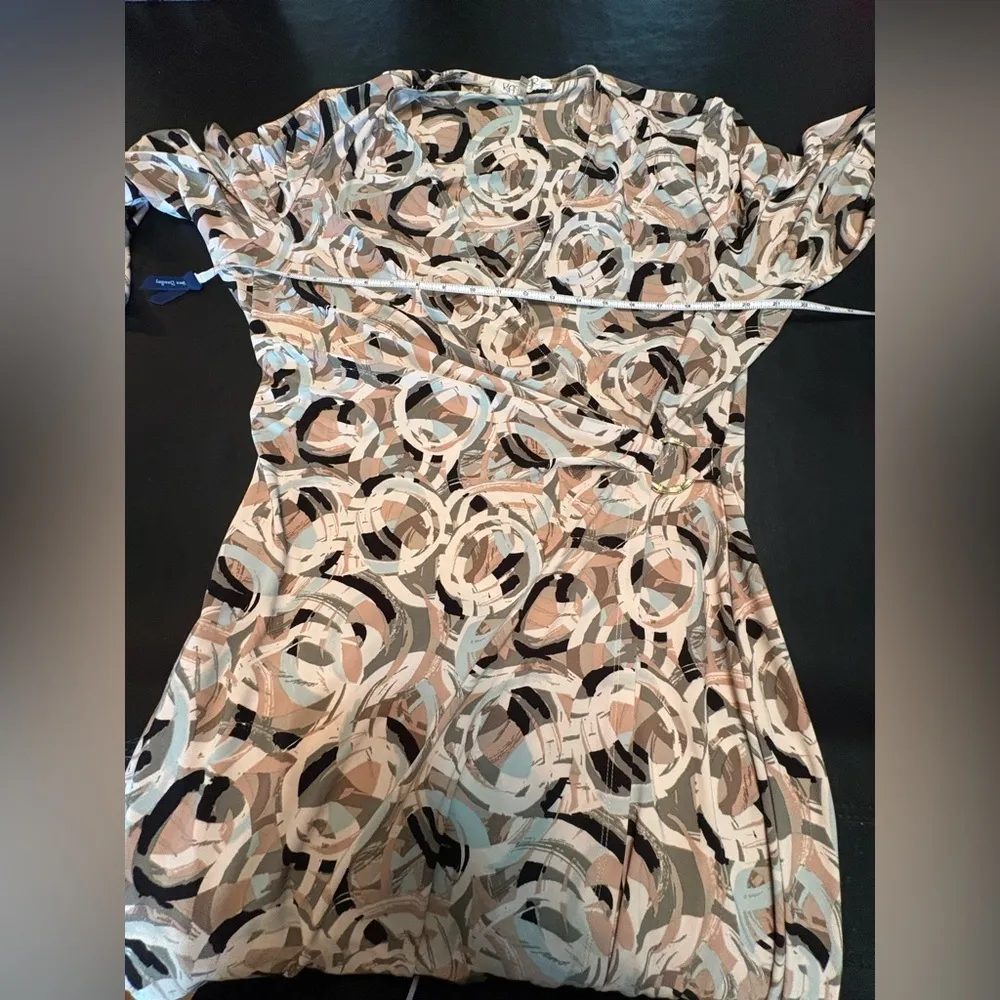 Kasper Dress Womens Large Blue Moc Wrap V-Neck  Seaglass Gold Waist size XL - Image 12