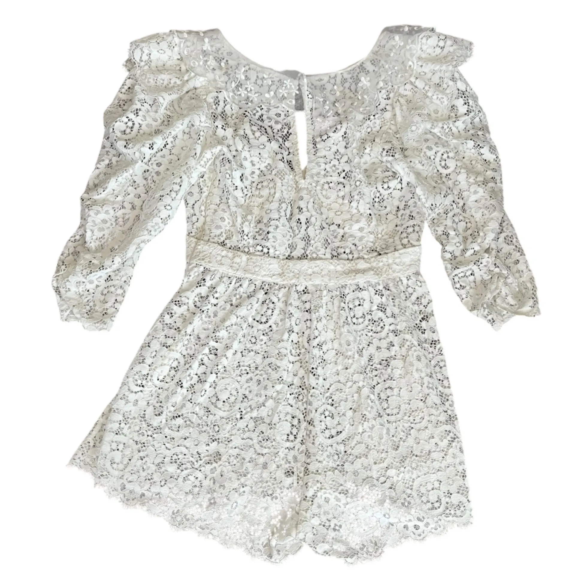 For Love & Lemons Women’s Santo Shorts Romper in White Lace Size Small - Image 7