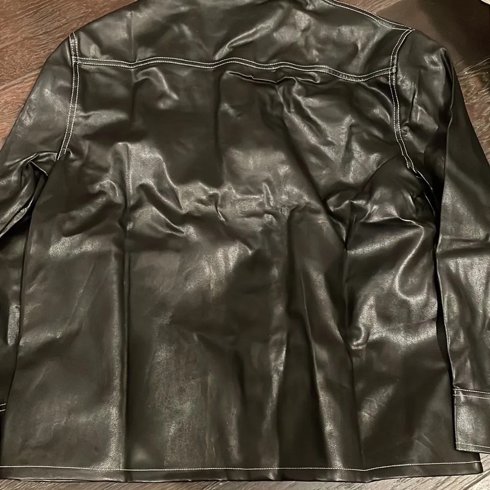 NWT motelrocks lumber shirt jacket leather contrast trim shacket thin small - Image 4