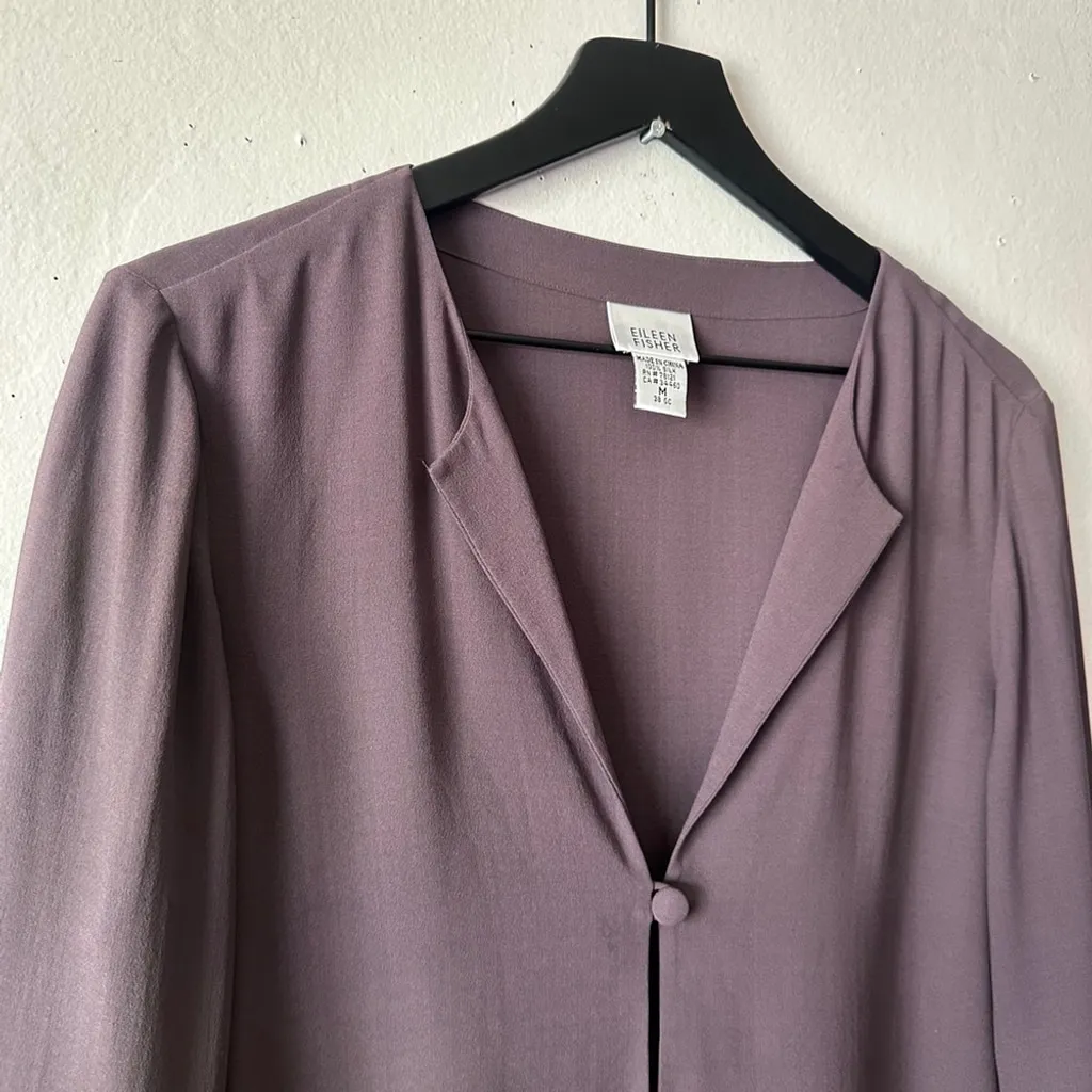 Eileen Fisher 100% Silk Open Front Single Button Jacket Top Mauve Purple M - Image 3