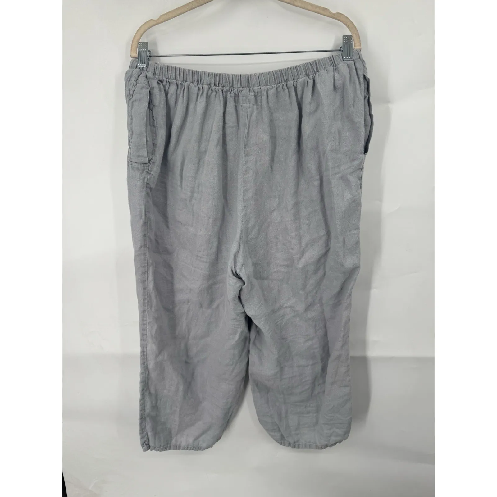 Flax 100% Linen Wide Leg Pant Women M Grey Lagenlook Minimalist Beach Coastal - Image 2