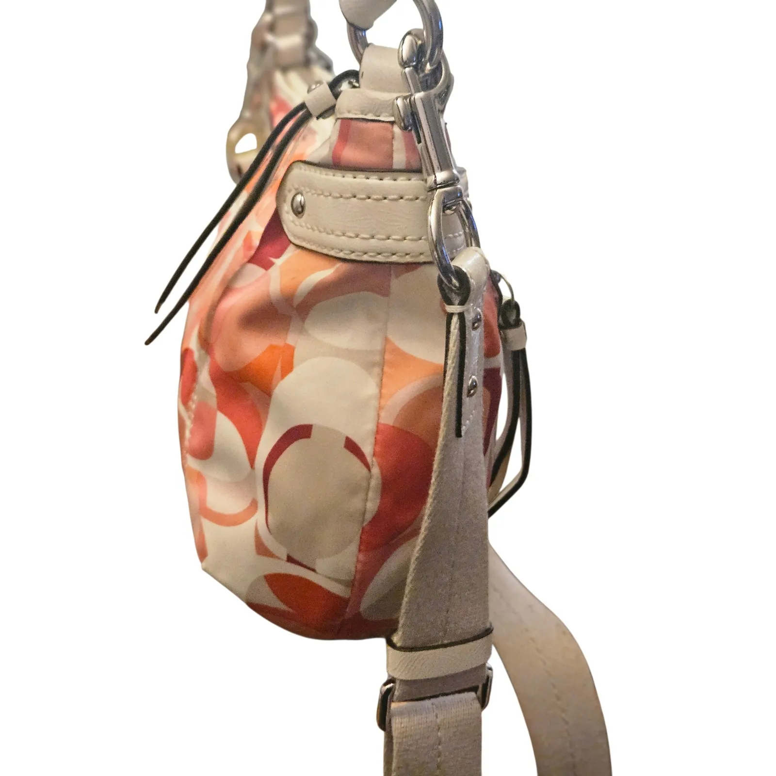 Coach Poppy Signature C Print Convertible Shoulder Bag Pink Orange White Tan - Image 4
