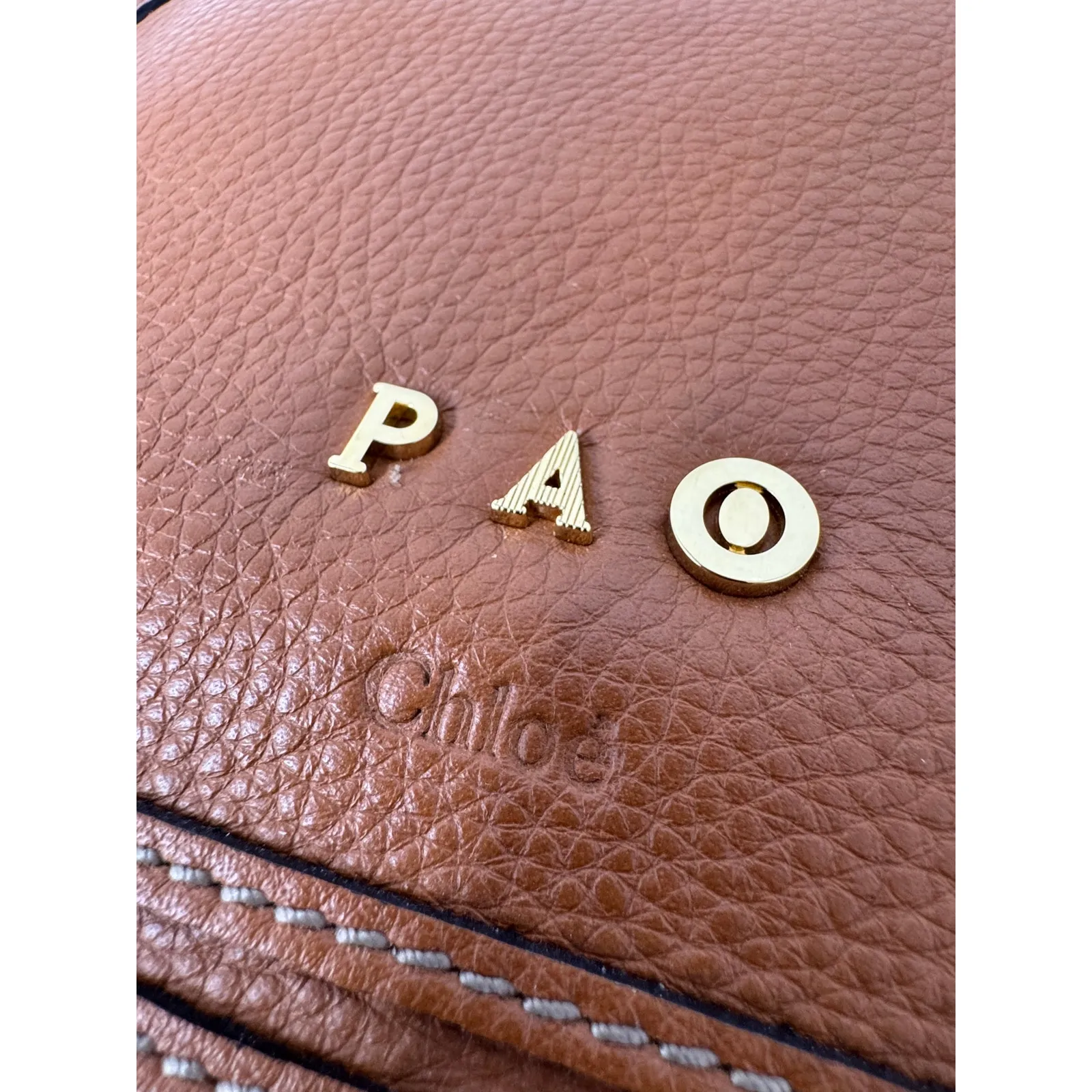 Chloe Large Marcie Pebbled Leather Satchel Bag Tan Cognac Gold Hardware w COA - Image 11