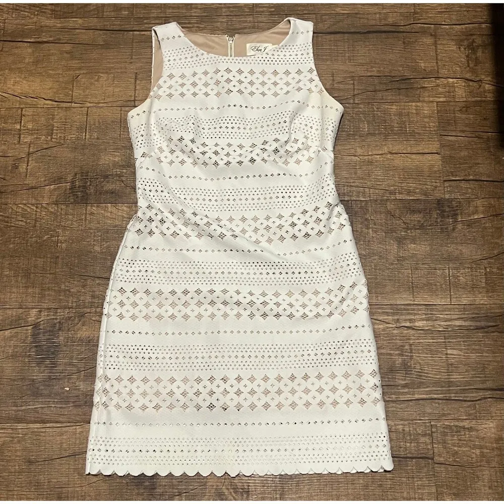 Eliza J Laser Cut Sheath Cream over tan Dress - Image 2