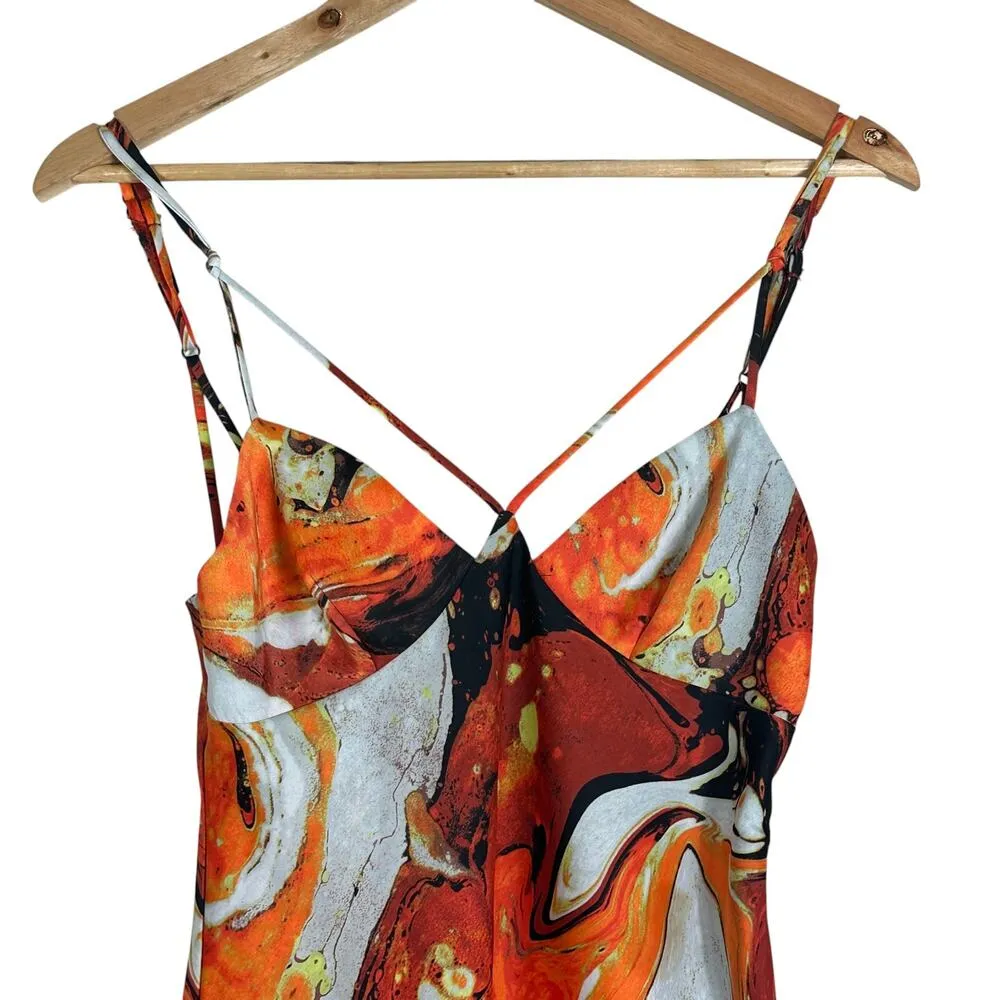 Urban Outfitters Pretty Please Marble Print Cut Out Dress Womens S Orange Y2K - Image 4