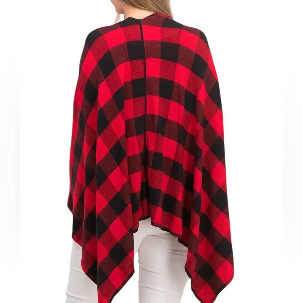 Lauren Ralph Lauren Women's Buffalo Plaid Layering Poncho Sweater Red/Black - Image 2