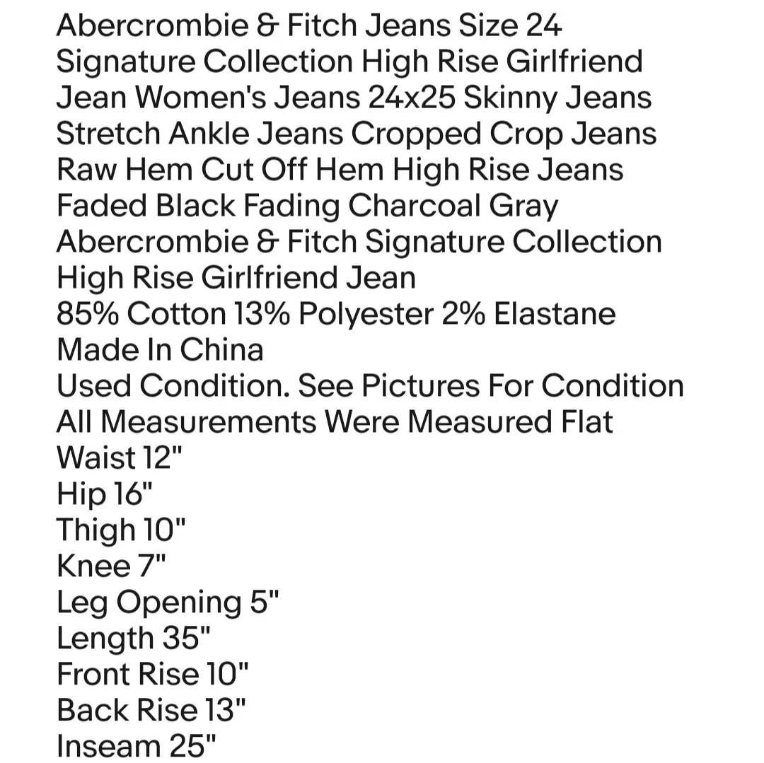 Abercrombie & Fitch Jeans Size 24 Signature Collection High Rise Girlfriend Jean - Image 7