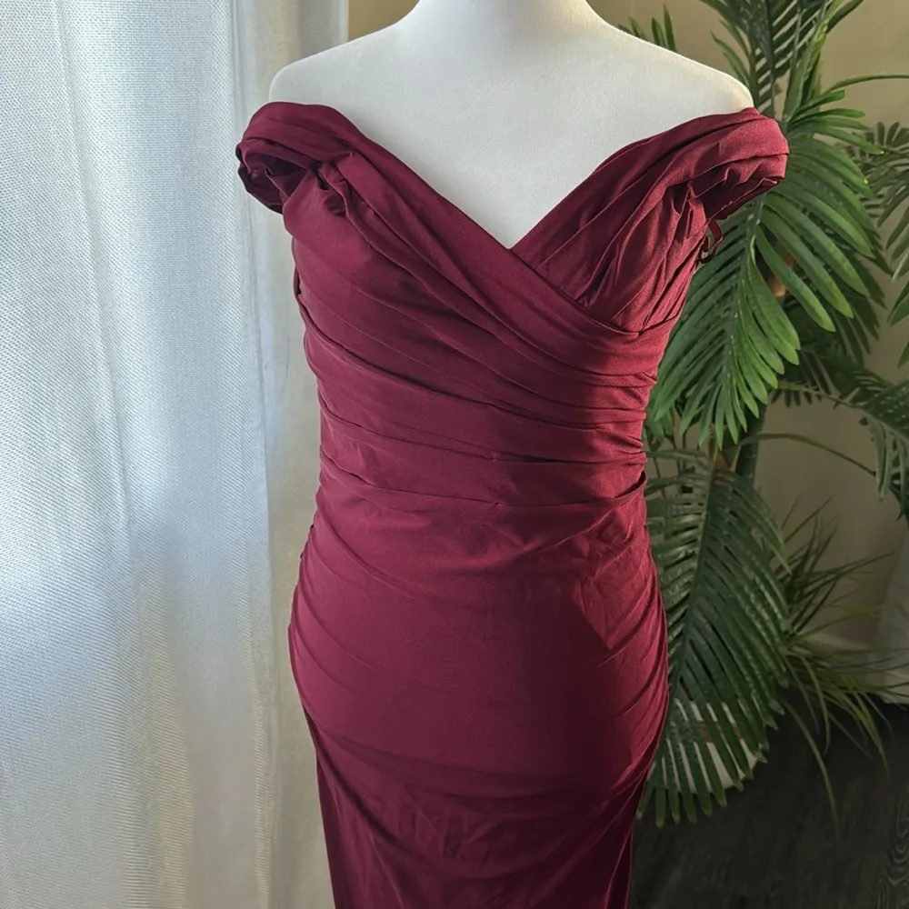 La Femme Off Shoulder Trumpet Gown, Wine color, Size 10, $328 - Image 7