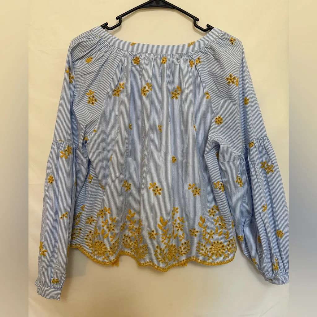 ZARA Blouse‎ FLORAL EMBROIDERY Stripe VOLUMINOUS Sleeve Size Small - Image 3
