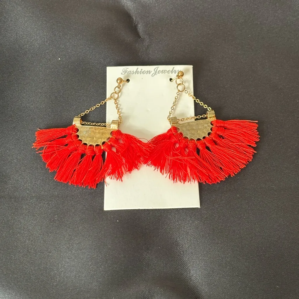 Red Tassel Earrings - Image 9