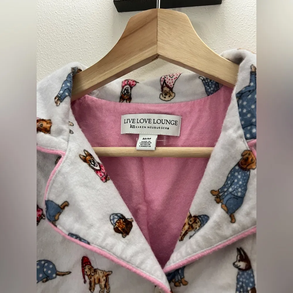 Karen Neuburger Live Love Lounge Dog Flannel Pajama Top Size Medium Pink - Image 3