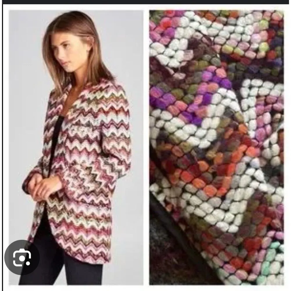 Ali Miles Size M Blazer Jacket Yarn Knit Chevron Open Front Pocket Art To Wear Size M - Image 9