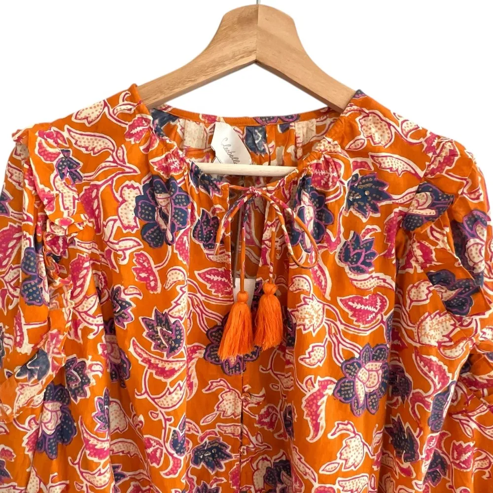Cleobella Talia Organic Cotton Floral Button Up Top Orange Size S Boho Peasant - Image 2