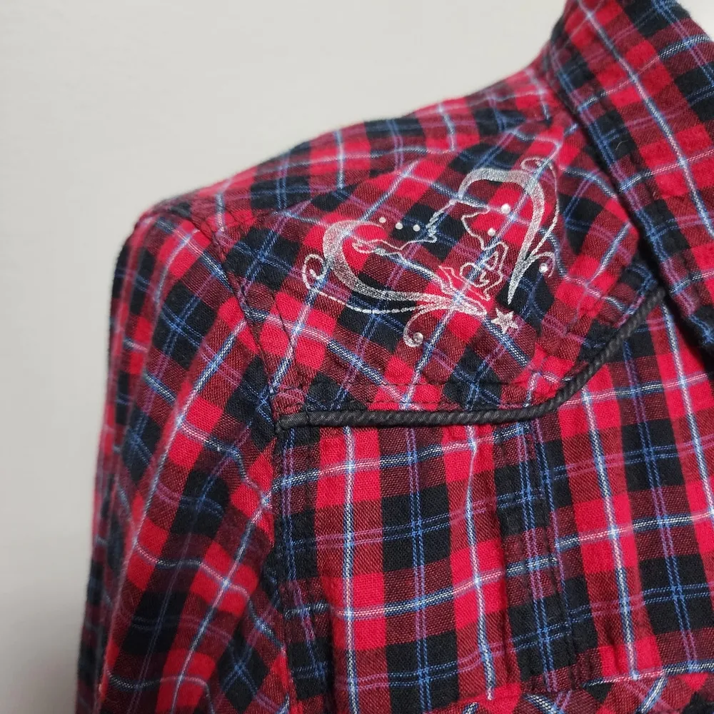 Bit & Bridle red plaid western button down shirt size xl - Image 2