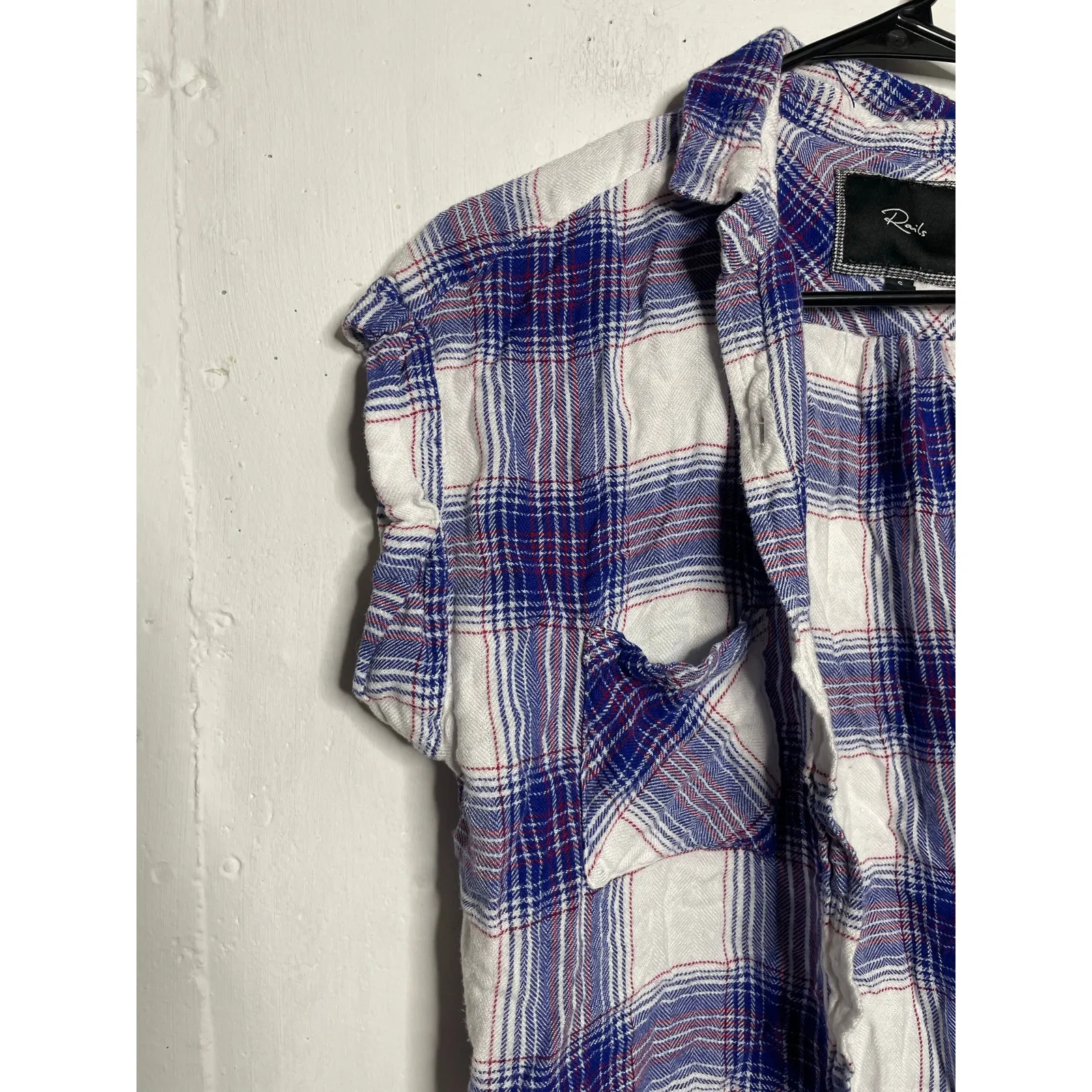 Rails Womens Blue White Plaid Rolled Sleeves Button Down Blouse Size Small - Image 3