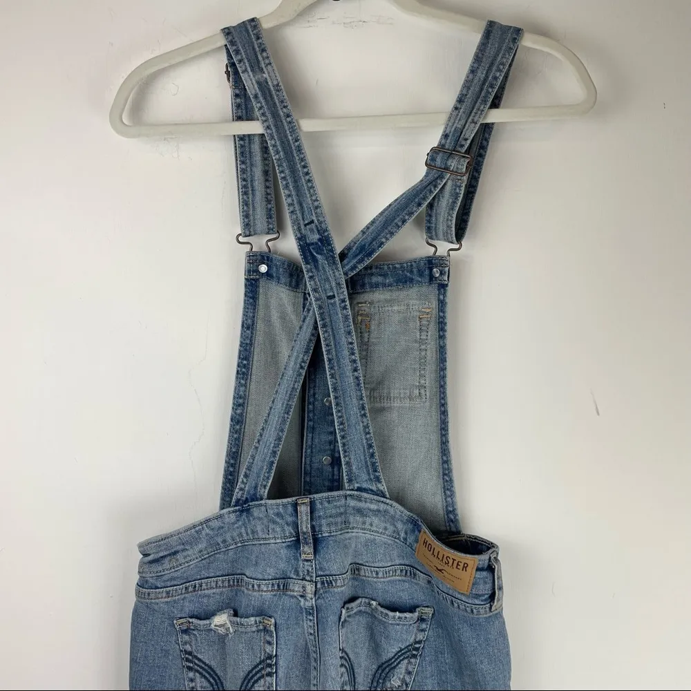 Hollister Light Wash Distressed Denim Overalls Sz XS Boho Western - Image 8