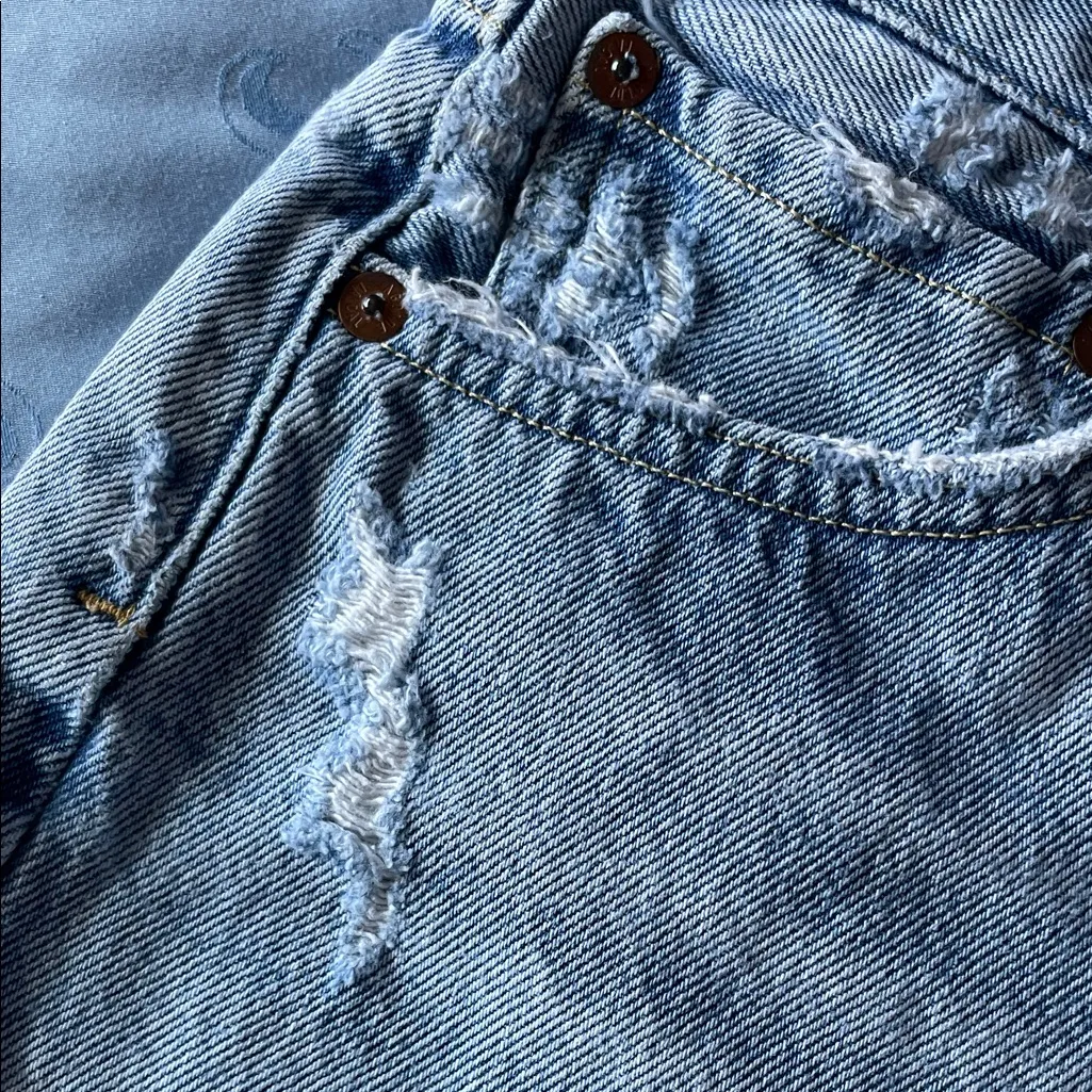 Agolde Light Blue Frayed Jean Shorts - Image 6