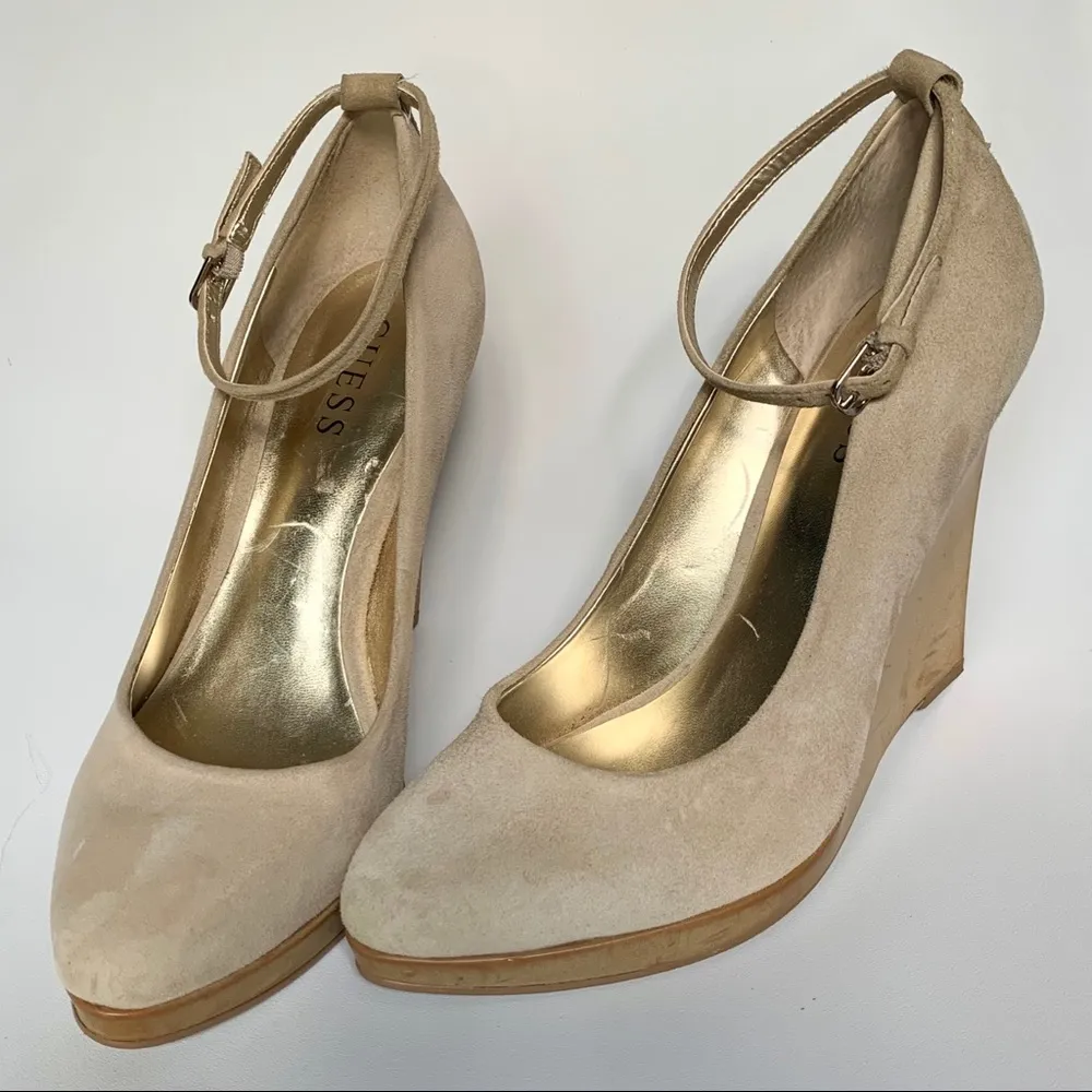 GUESS Tan Suede Wedge Heels - Image 4