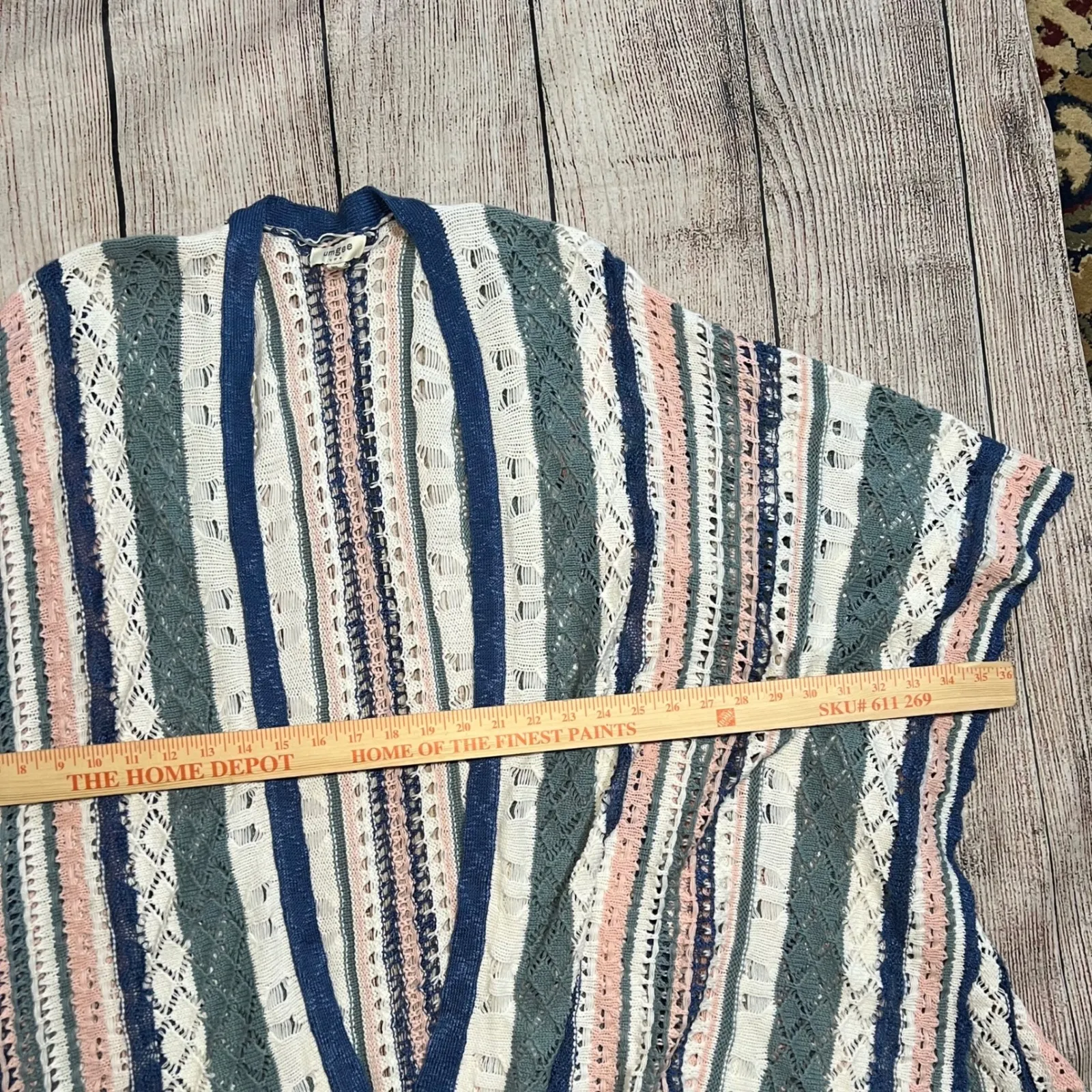 Umgee Boho Open Front Knit Crochet Poncho Sweater Cardigan Womens Size M/L Pink Size L - Image 6