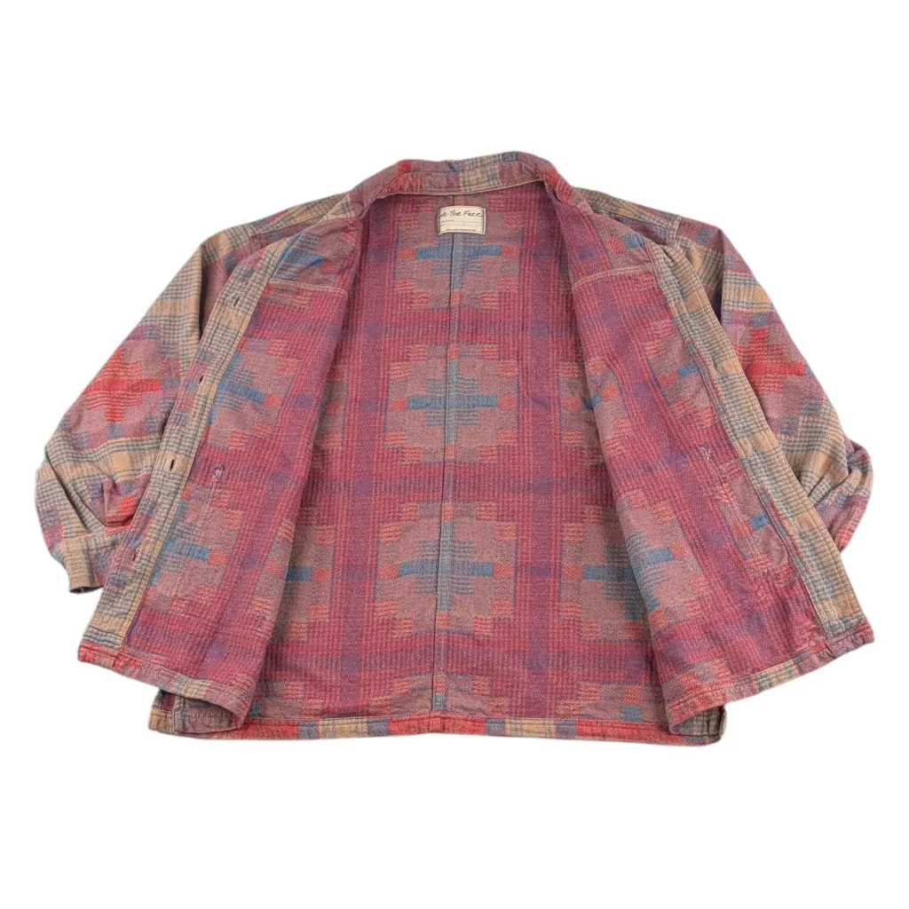 Free People We The Free Keep It Cozy Jacquard Shirt Jacket Red Combo Large  F362 - Image 5