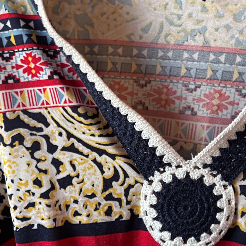 Melissa Paige Multicolor Patterned crocheted V-Neck boho style Tunic 1X - Image 2