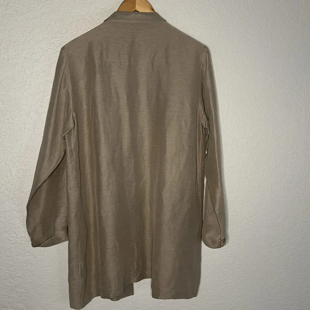 Eileen Fisher Silk Linen Open Blazer Long Topper Lightweight Minimalist Preppy - Image 6