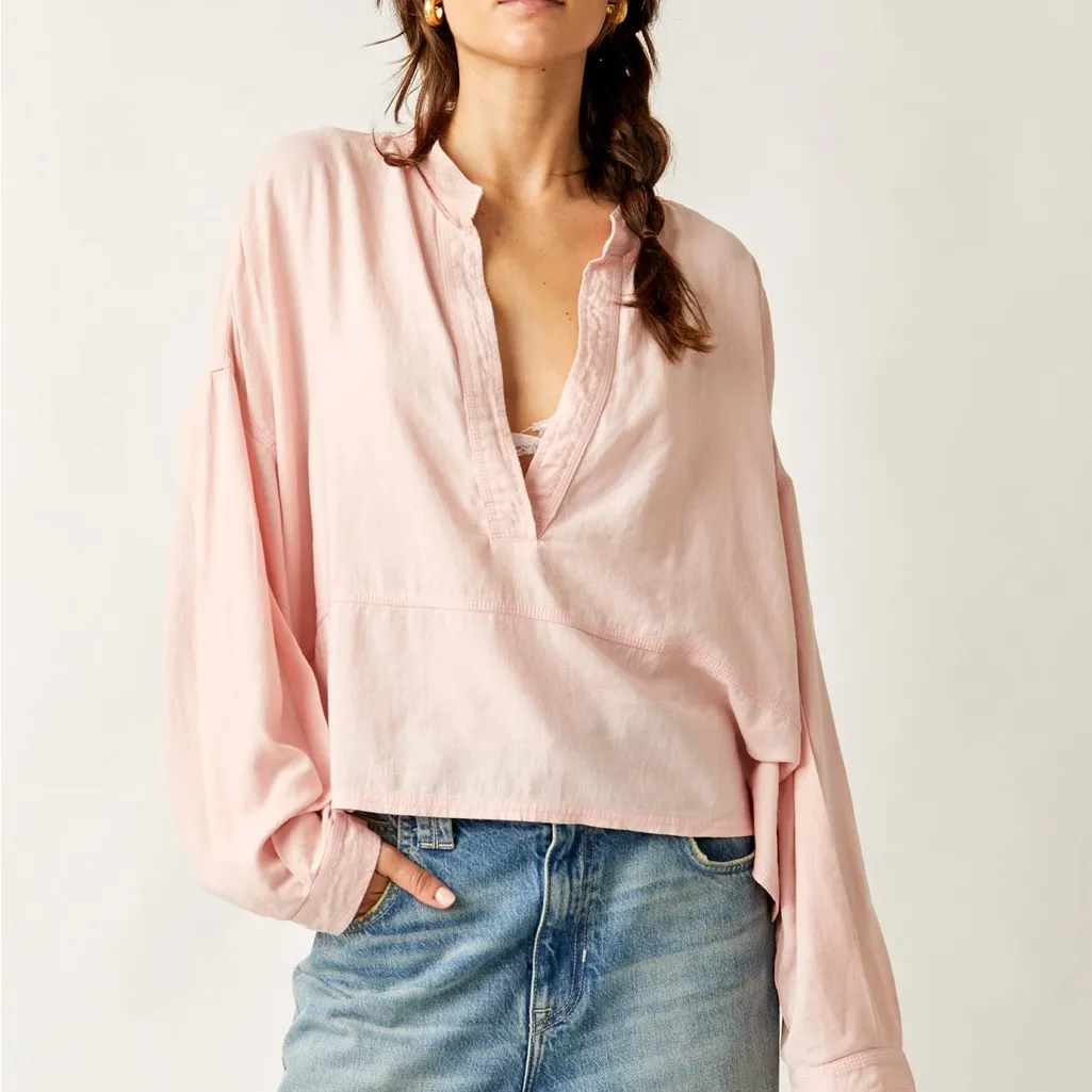 Light Pink V-Neck Blouse - Image 2