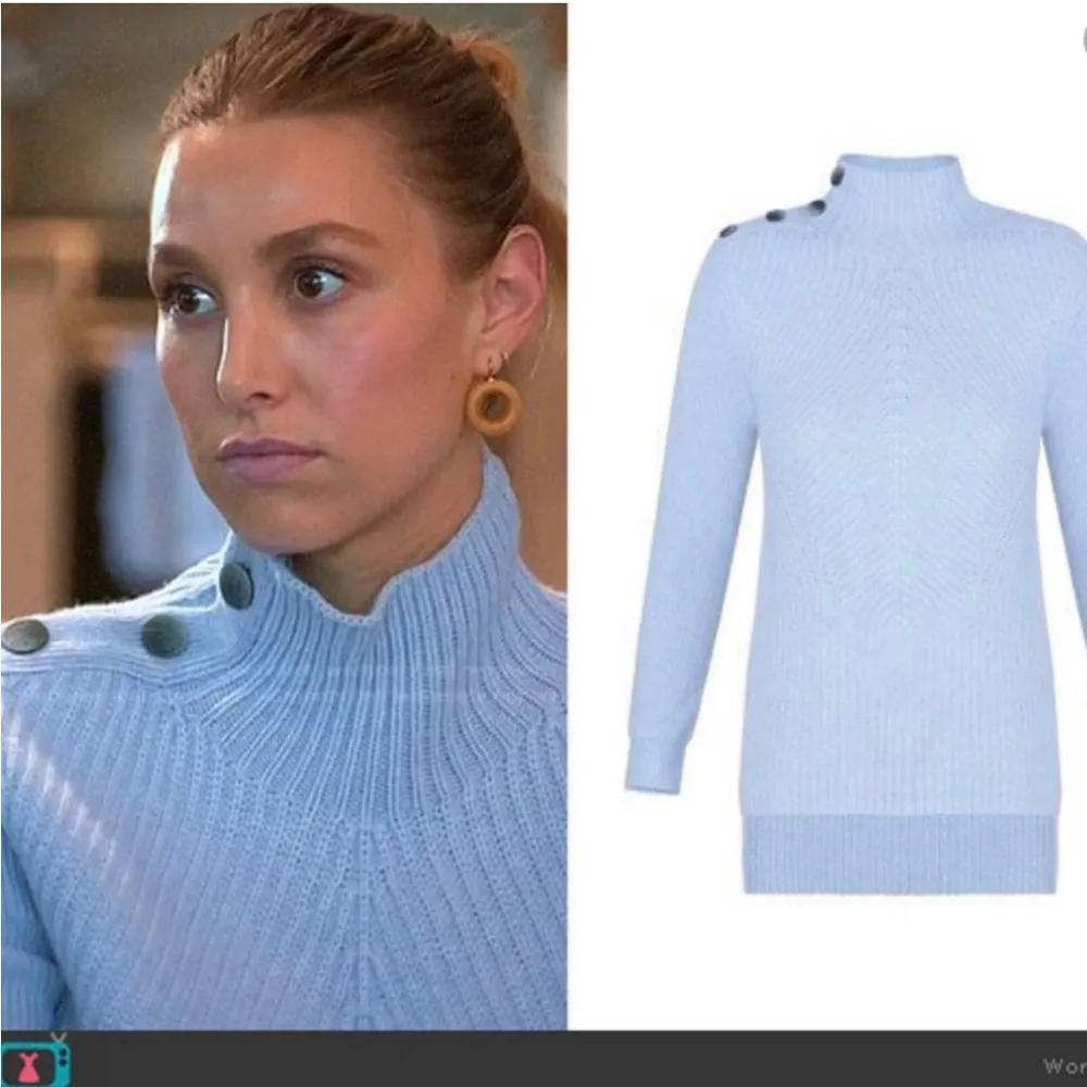 cashmere blend, button mock neck, ribbed knit sweater Size Small - Image 2