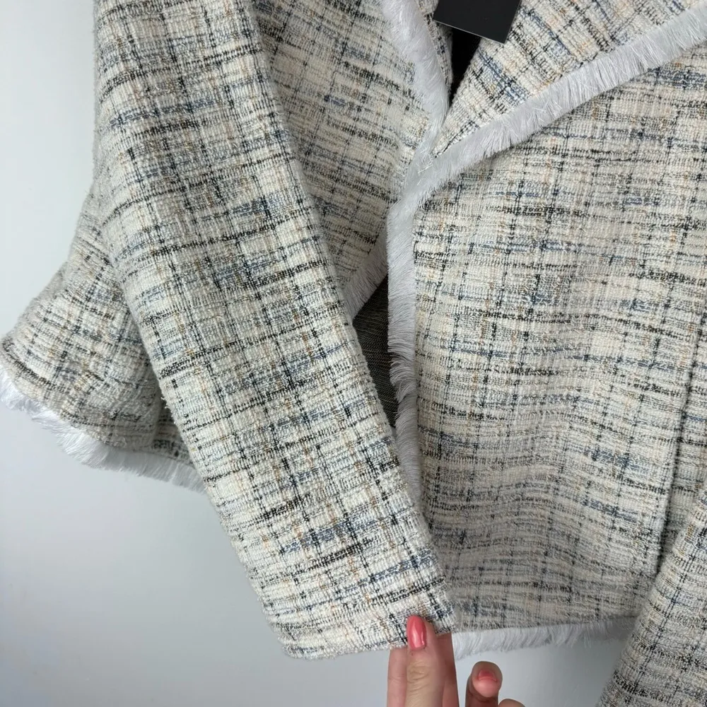 NWT Rachel Zoe Tweed Fringe Open Front Blazer Jacket Sz Medium - Image 8