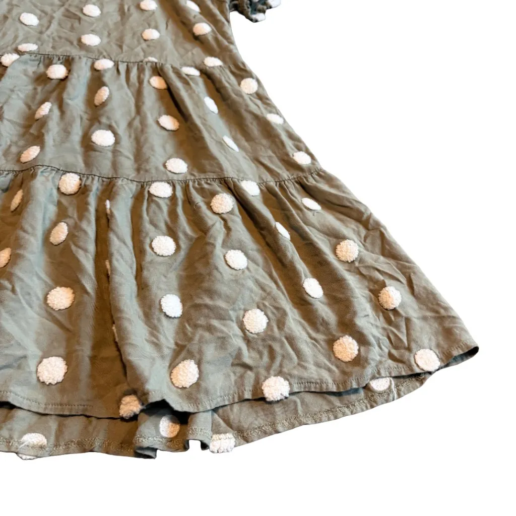 Bohme Sage Green White Polka Dot Print Dress A-Line Short Sleeve Size Medium - Image 5