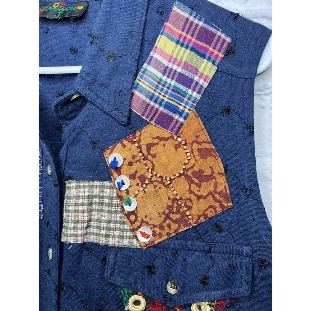 Vintage 90s Gee J denim patchwork top size M. Blue Size M - Image 5