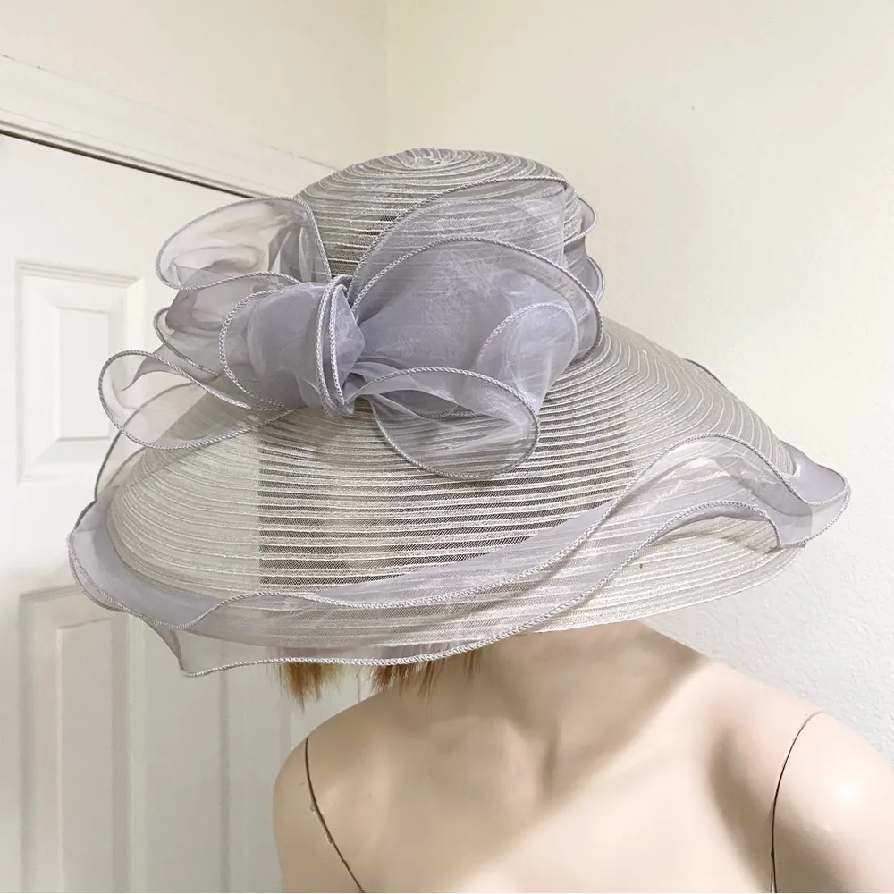 Vintage GIOVANNIO NY “Truly” Gray Wide Brim Dress Hat Derby Fascinator Hat - Image 2