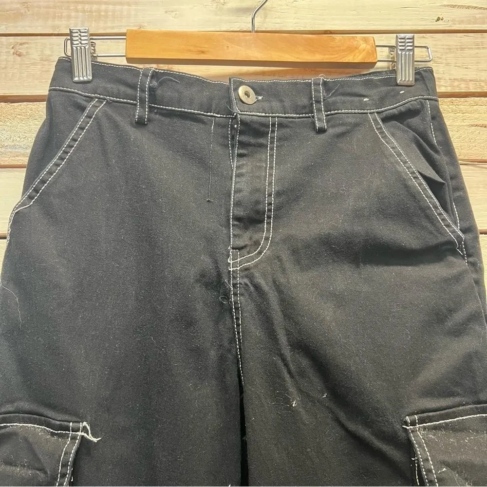 Orange Kiss Essentials Y2K Black Cargo Pants Vintage Streetwear Grunge Sz S - Image 3