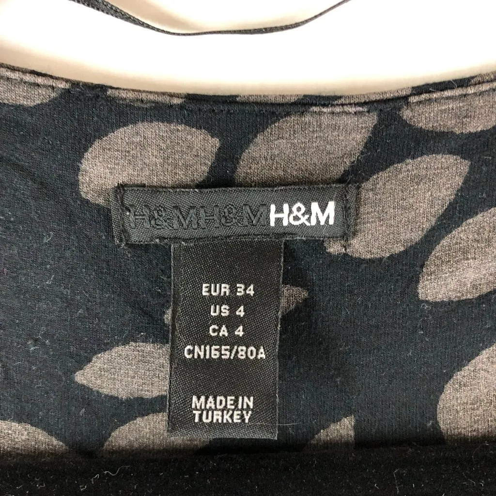 H&M Wrap Dress Leaf Print Stretch Elbow Sleeve Black Gray 4 - Image 3