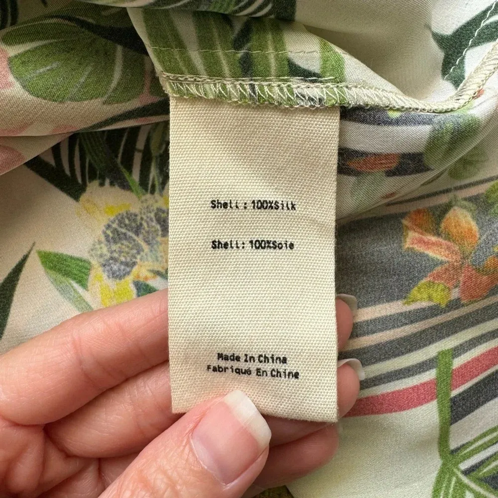 L'Agence Nina Tropical Print Silk Blouse in Santorini/Passionfruit Size Small - Image 9