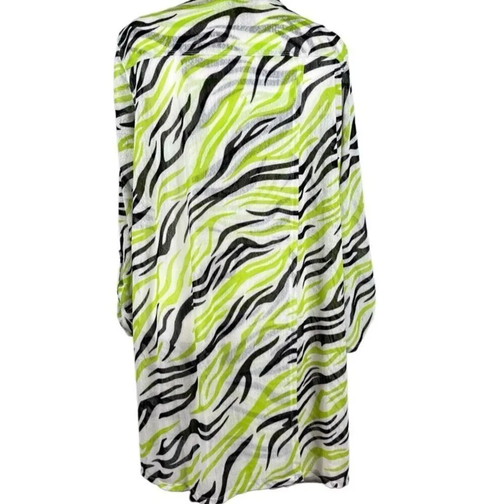 NWT Multiples Going Green Sheer Open Front Zebra Cardigan Large - Image 2