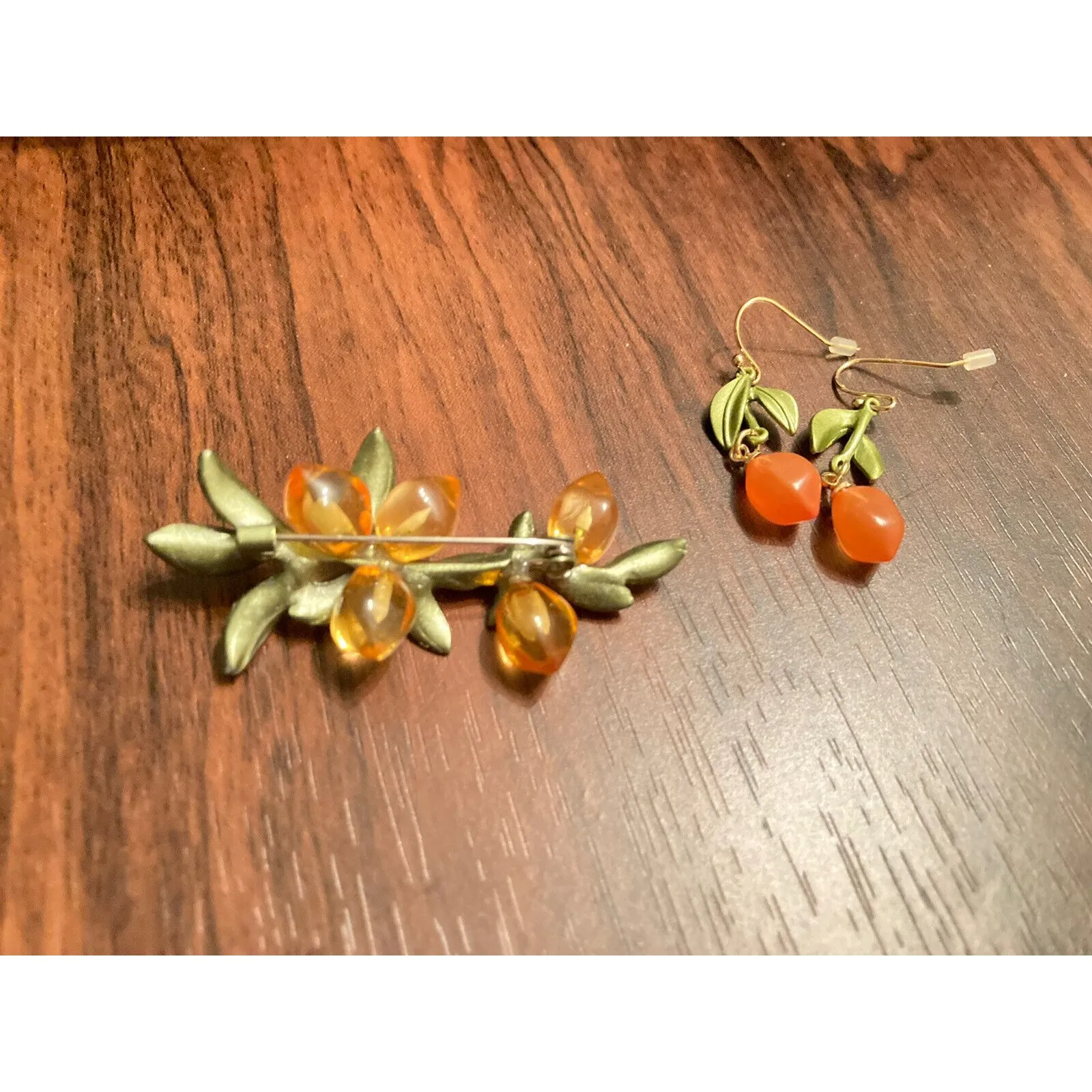 Retro Woman Luxury Design Glazed Plant Green‎ Leaves Brooches and earring new Green - Image 4