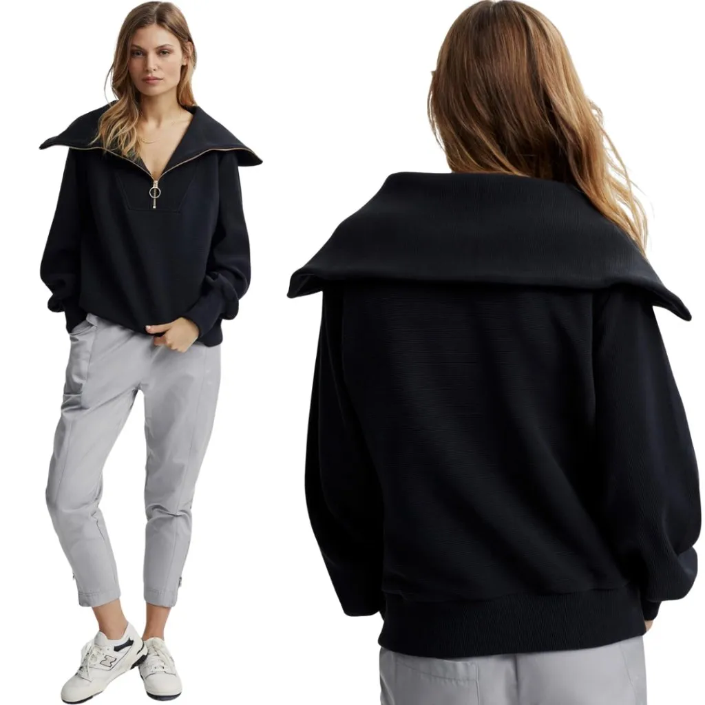 Varley Vine Half Zip Ribbed Jersey Sweatshirt Women's Small Black Active NWOT - Image 2