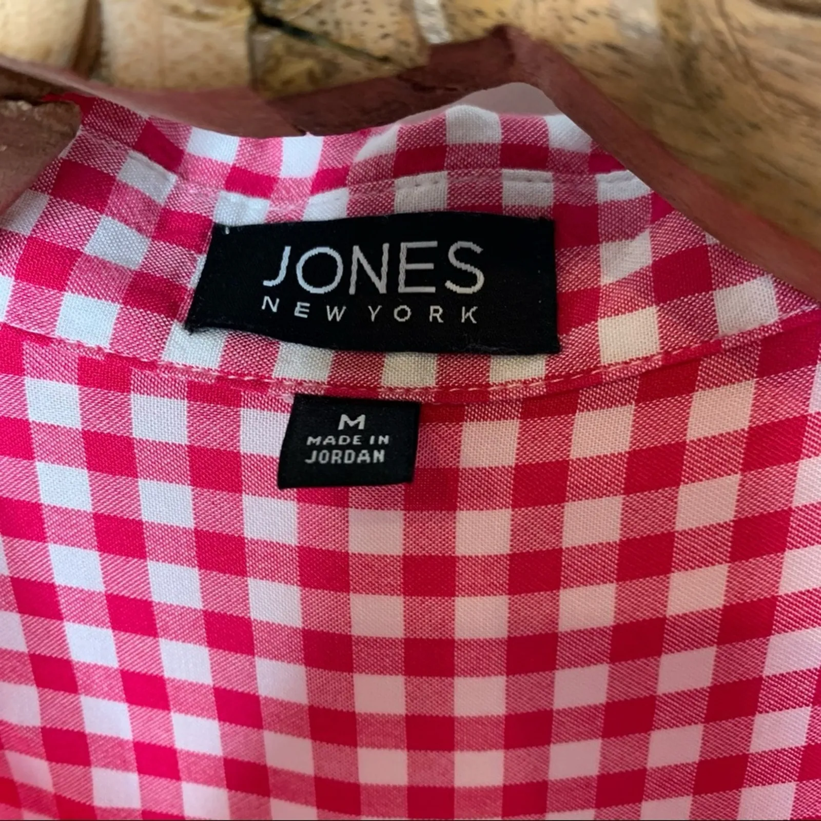 Jones NY Pink Gingham Cropped Shirt Sz Medium Western Preppy - Image 7