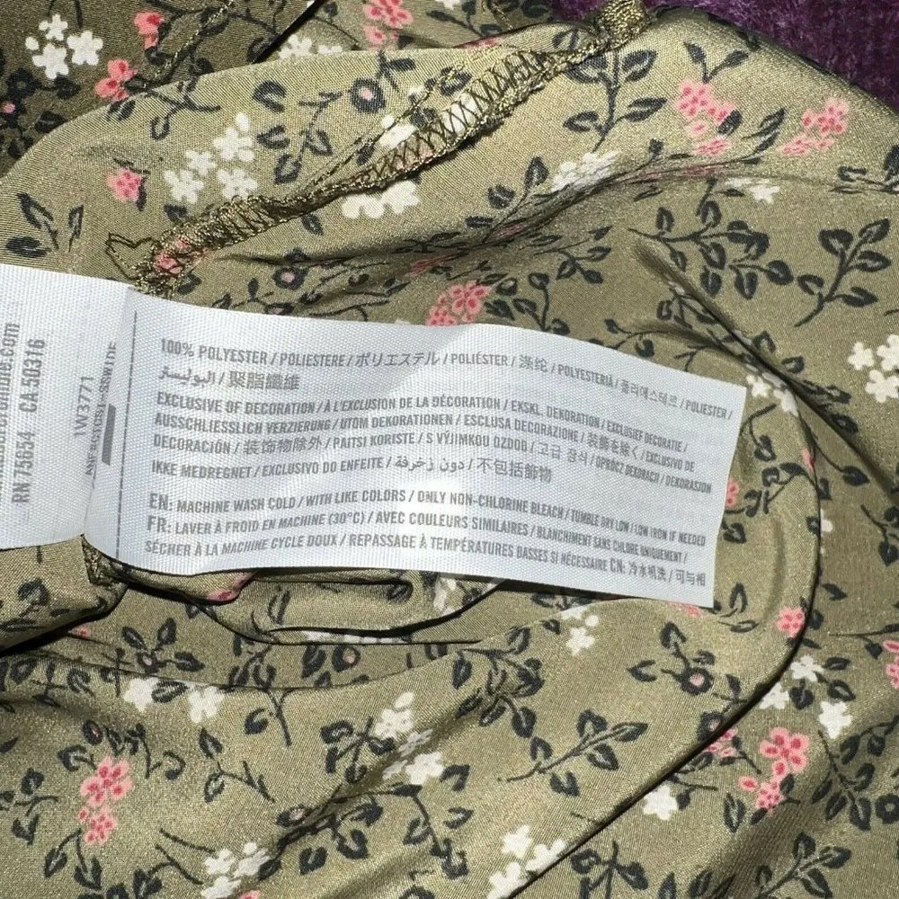 Abercrombie Fitch Womens Popover Top Size XS Floral Roll Tab Sleeve Army Green - Image 7
