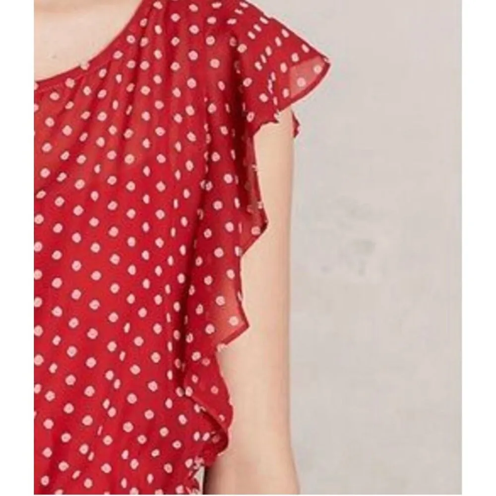 Anthropologie Eva Franco 4 6 Fluttered Conchita Dress Red Drawstring Polka Dot - Image 3