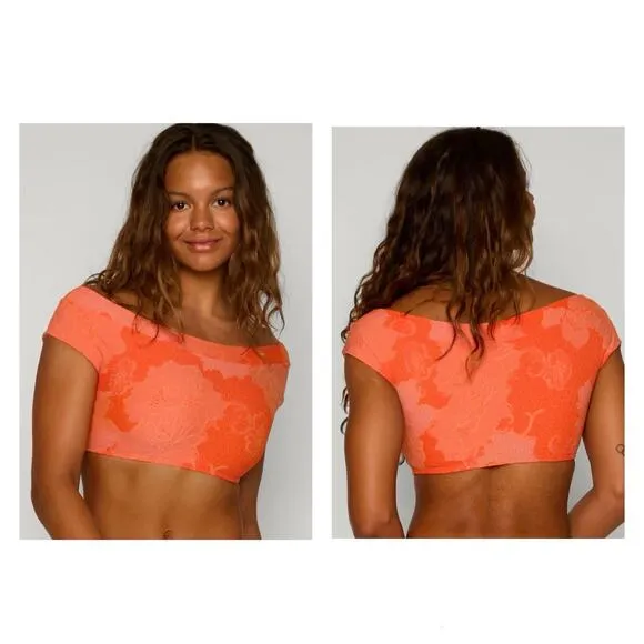 NEW Seea x Free People Chicama Surf Cap Sleeve Crop Top Coral Squeeze Size XS Orange Size M - Image 2