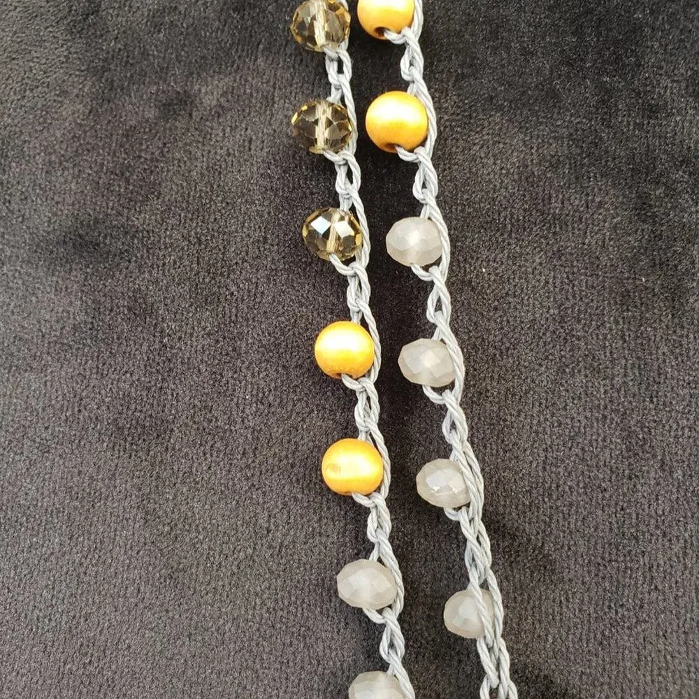 Womens Fashion Multicolor Amber Crystel Beaded Single or Double Layered Necklace Gold - Image 4