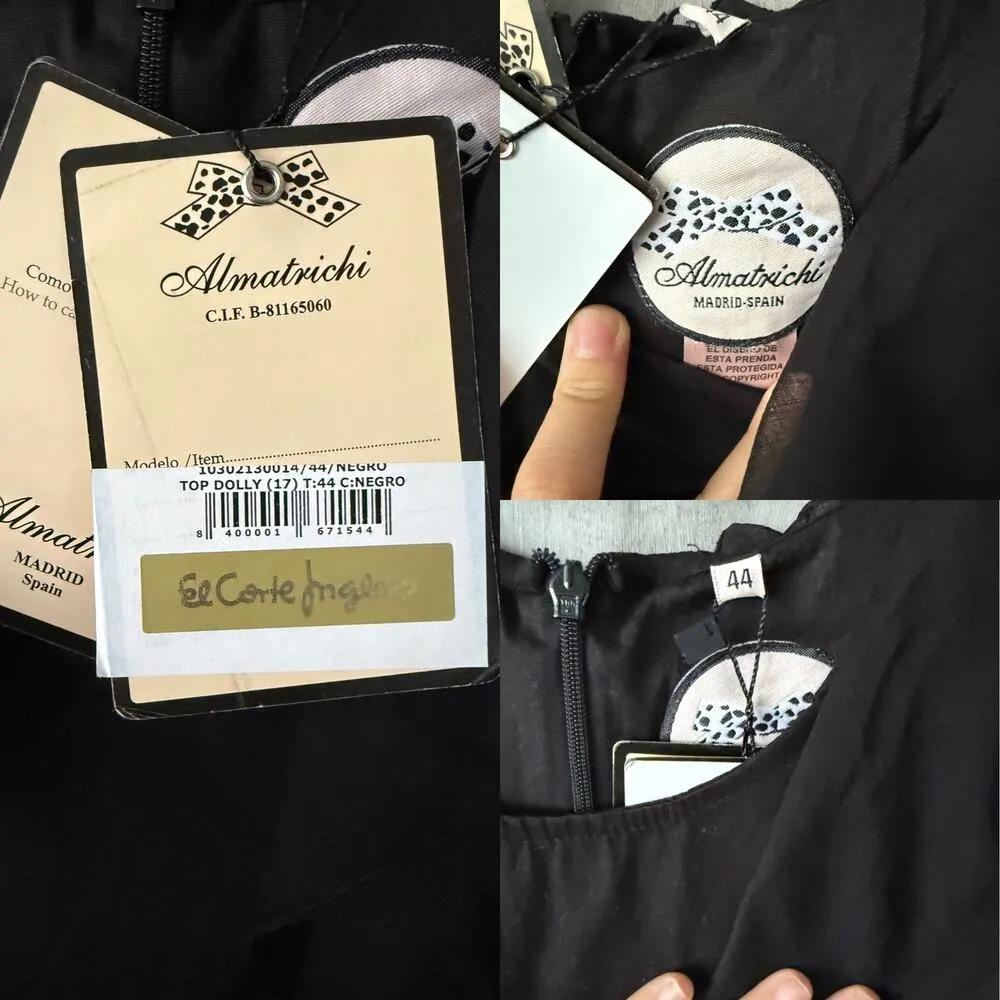 Almatrichi Top Scoop Neck Black Ruffle Sleeveless Cotton Spain Corte EU 44 US 12 - Image 5